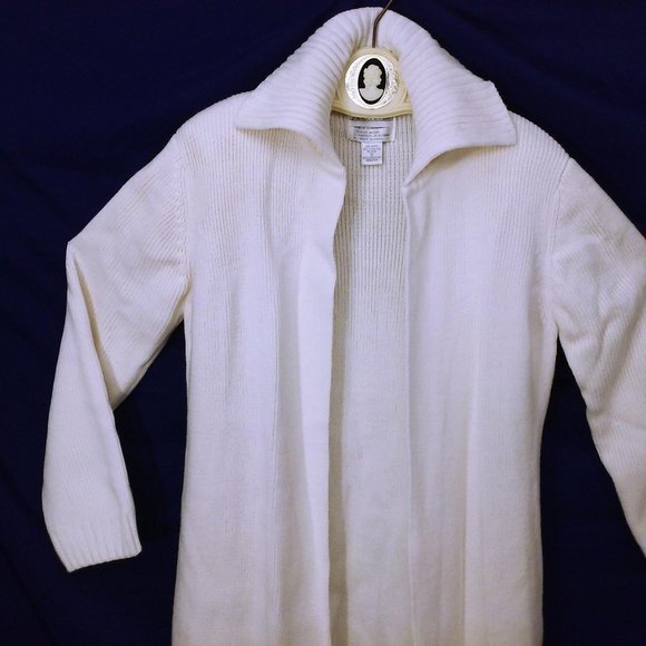 Vintage 80s Ribbed Knit Duster Sz-M Cardigan Coat - Picture 3 of 8